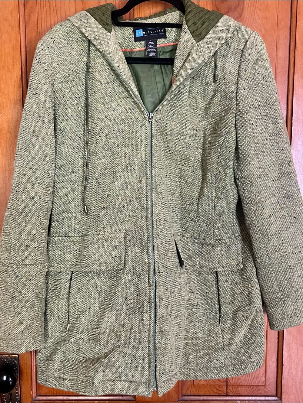 Y2k Relativity wool blend coat hood sage green L granola